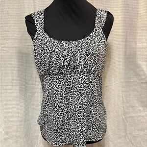 White House Black Market Black and White Animal Print Tank Top